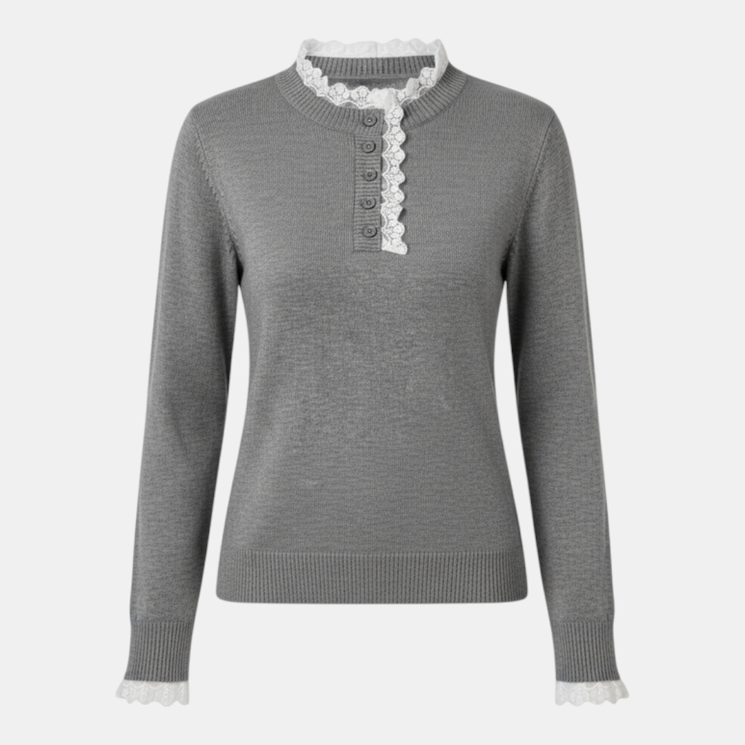 Sweater - Henley button front lace trim - Mary Feels