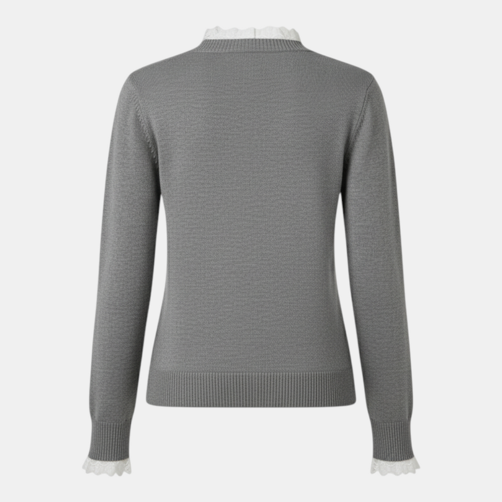 Sweater - Henley button front lace trim - Mary Feels