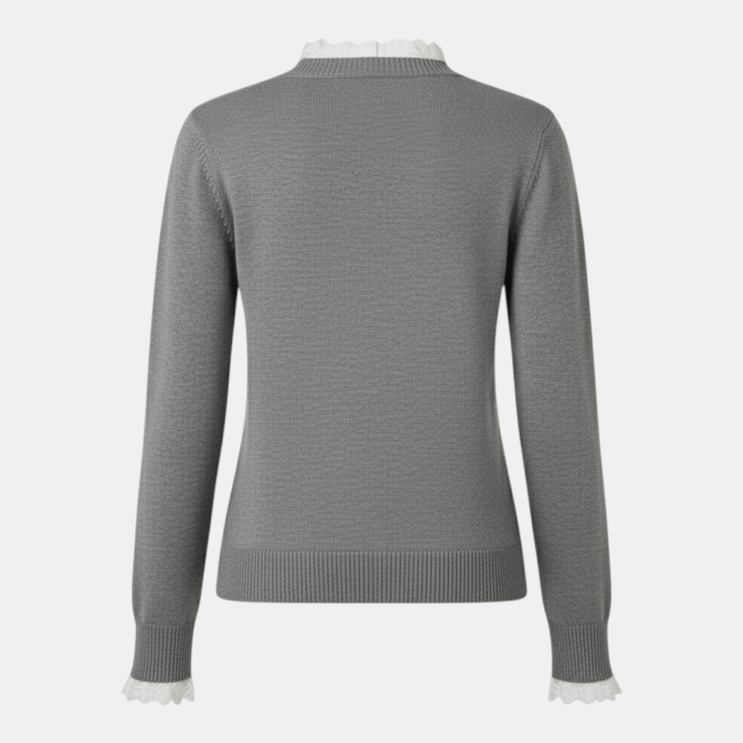 Sweater - Henley button front lace trim - Mary Feels