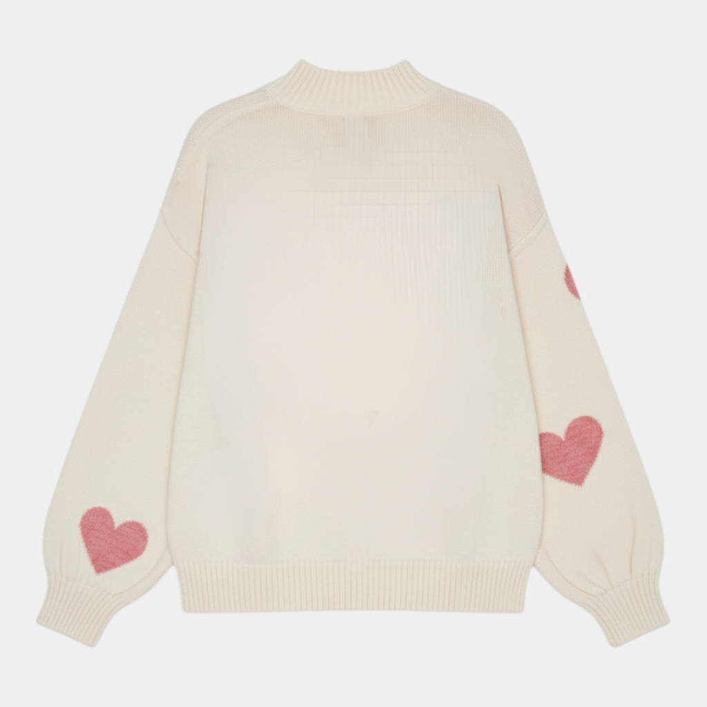 Sweater - Mock Neck Heart Pattern Bishop Sleeve - Mary Feels