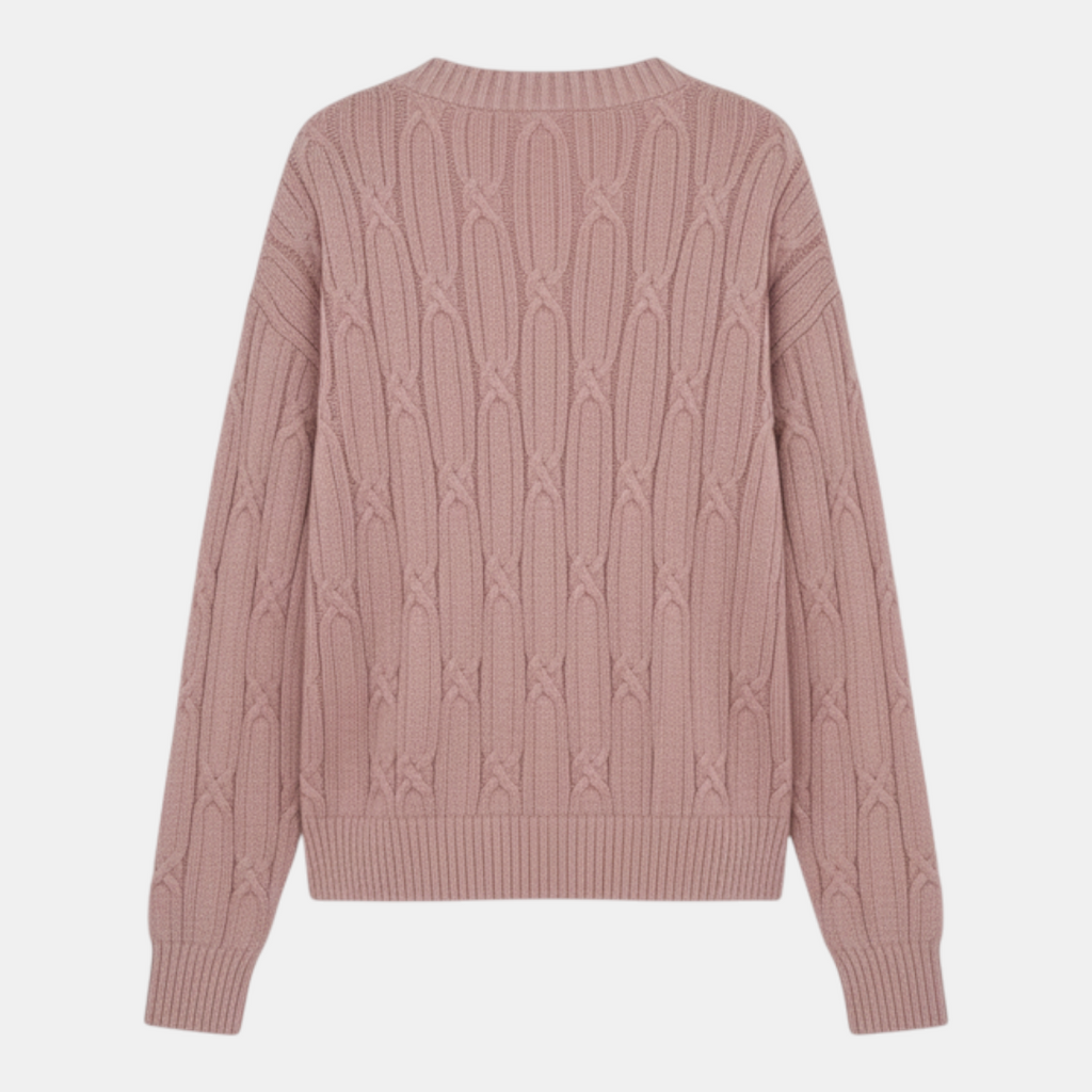 Sweater - V-neck Relaxed Fit Cable Knit - Mary Feels