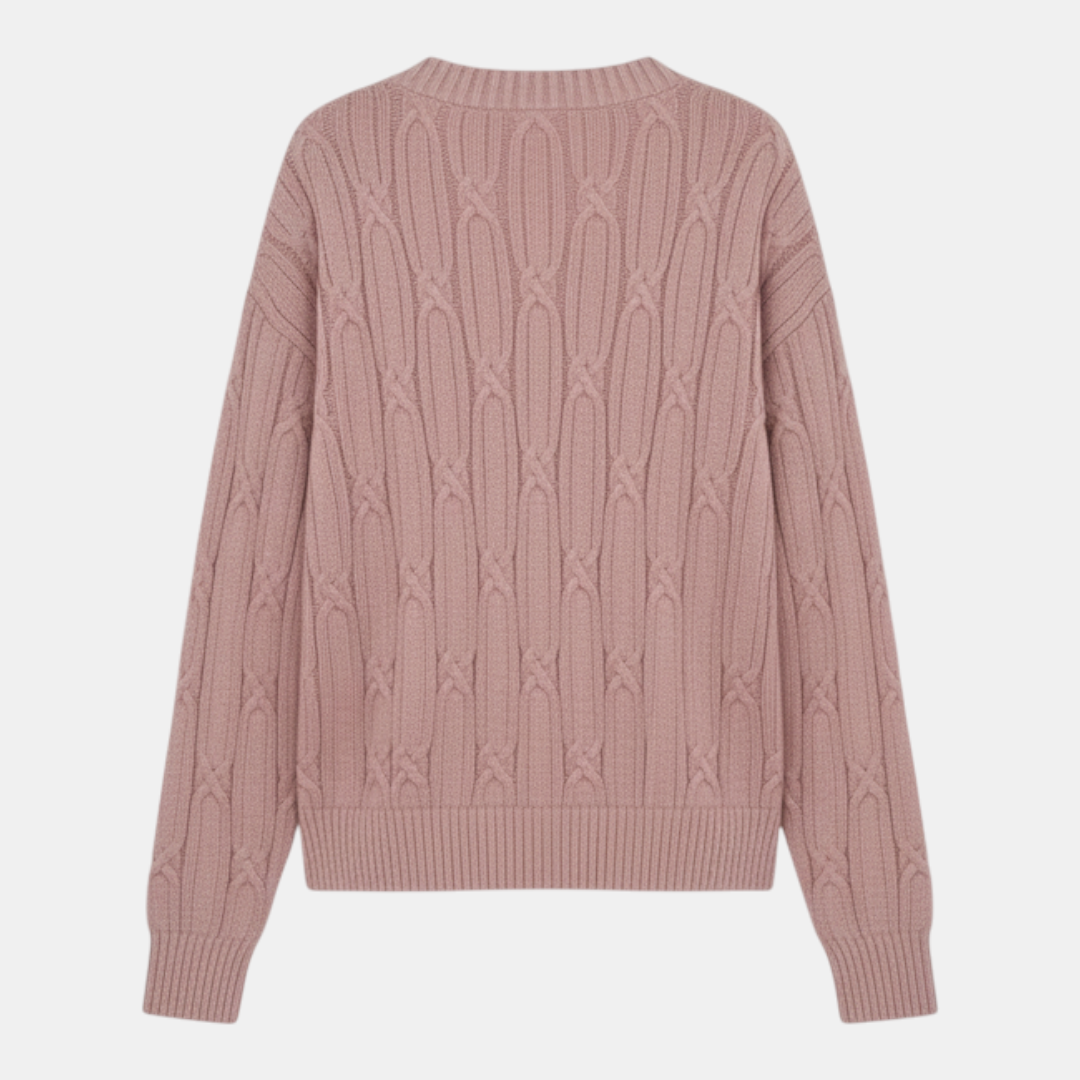 Sweater - V-neck Relaxed Fit Cable Knit - Mary Feels