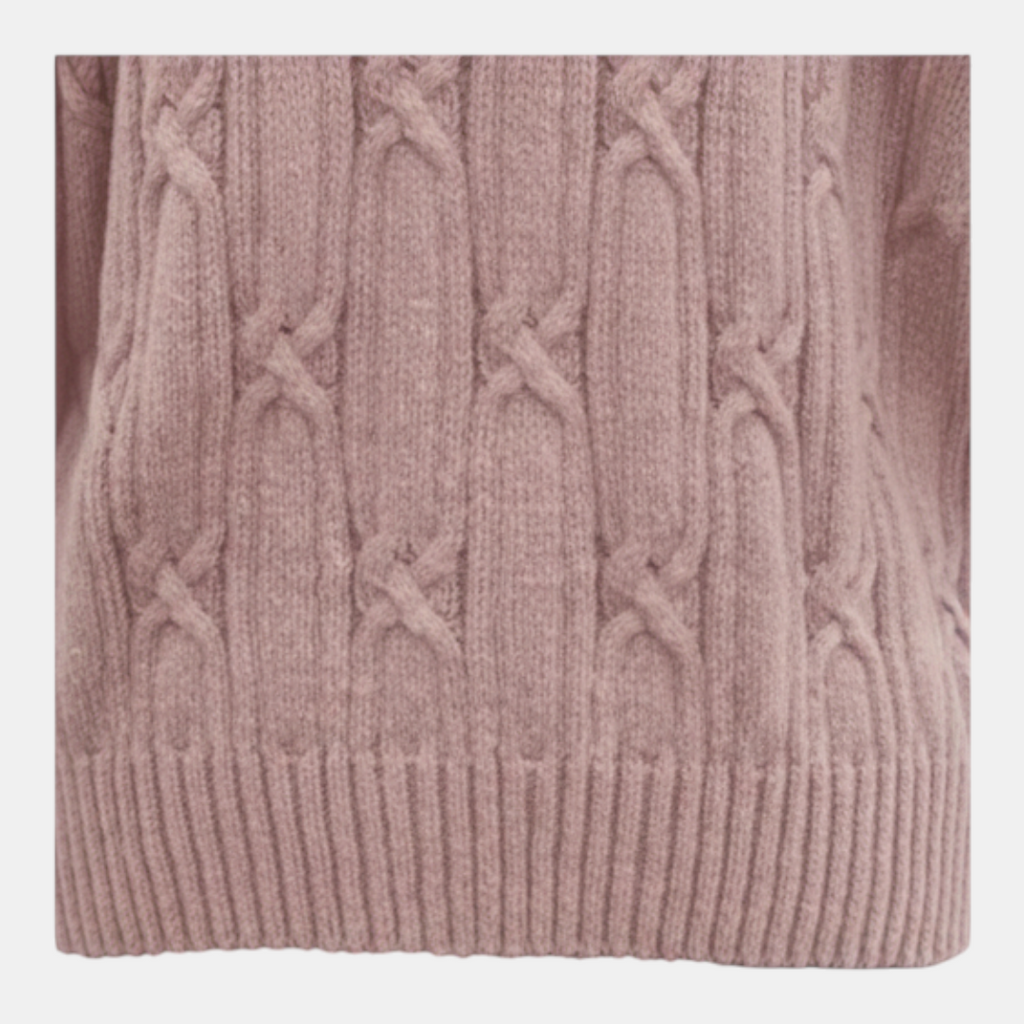 Sweater - V-neck Relaxed Fit Cable Knit - Mary Feels