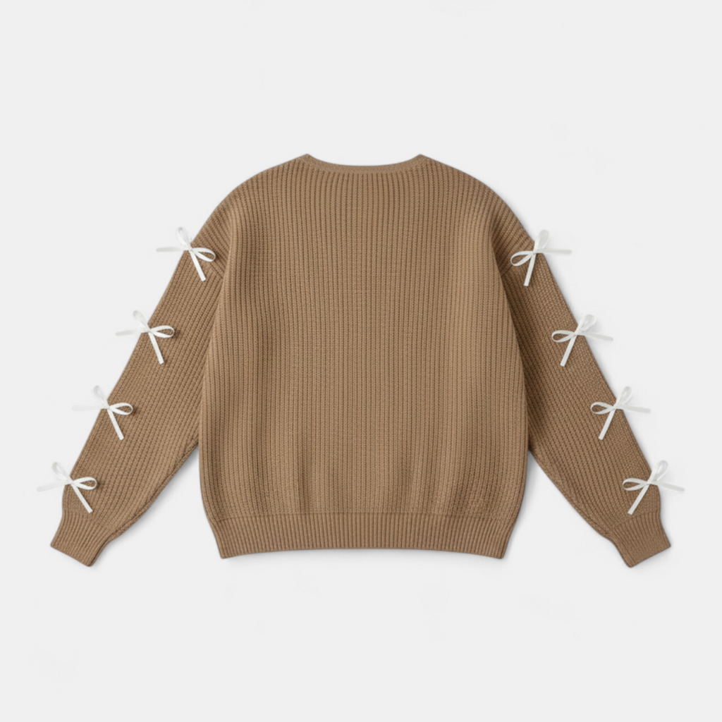 Sweater - V-neck Ribbed Knit Bow Sleeve Detail - Mary Feels