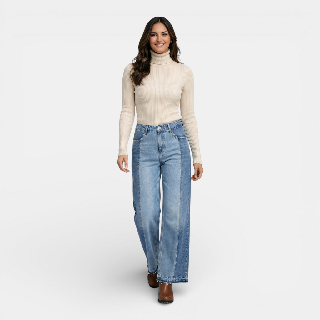 Women's Jeans - Two-tone wide leg frayed hem - Mary Feels