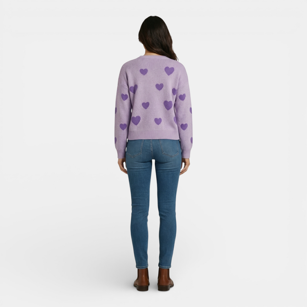 Women's Sweater - Crew Neck Oversized Fit Heart Pattern - Mary Feels