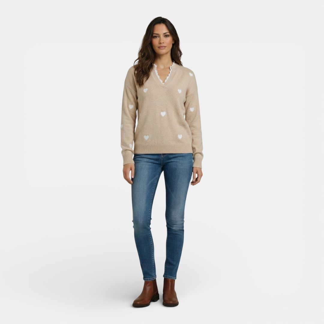 Women's Sweater - Lace V-neck heart pattern - Mary Feels
