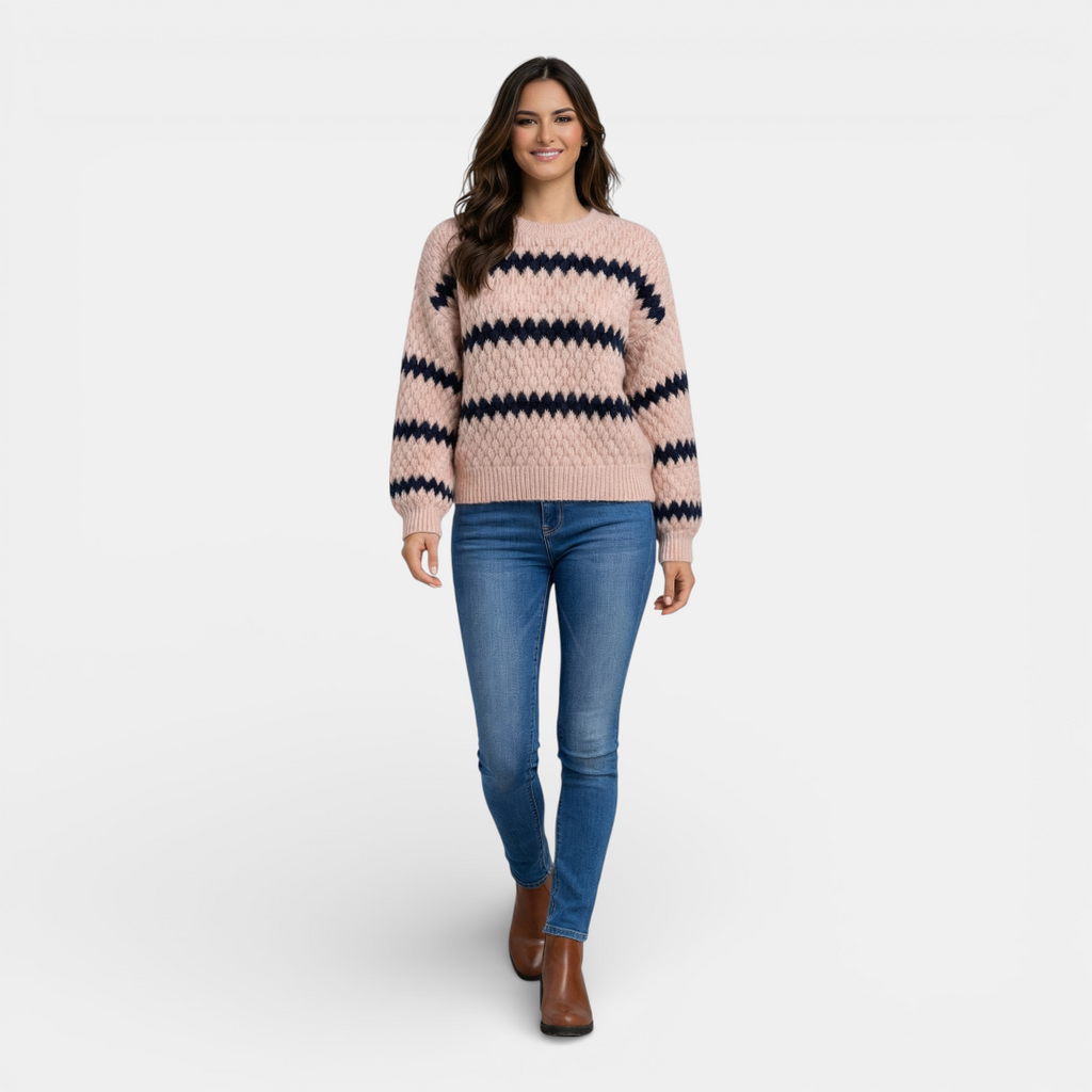 Women's Sweater - Zigzag Pattern, Textured Knit - Mary Feels