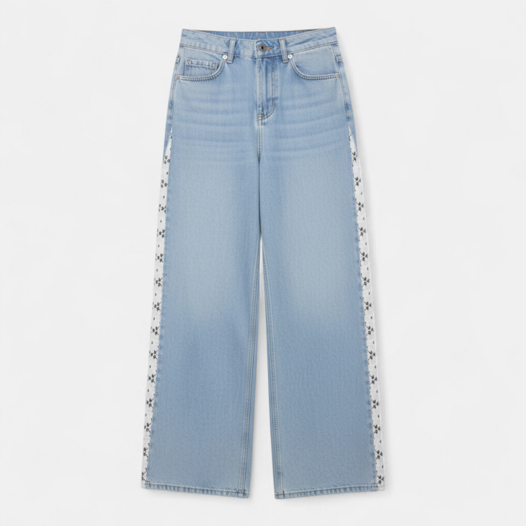 Women's Jeans - High waist straight leg lace stripe - Mary Feels