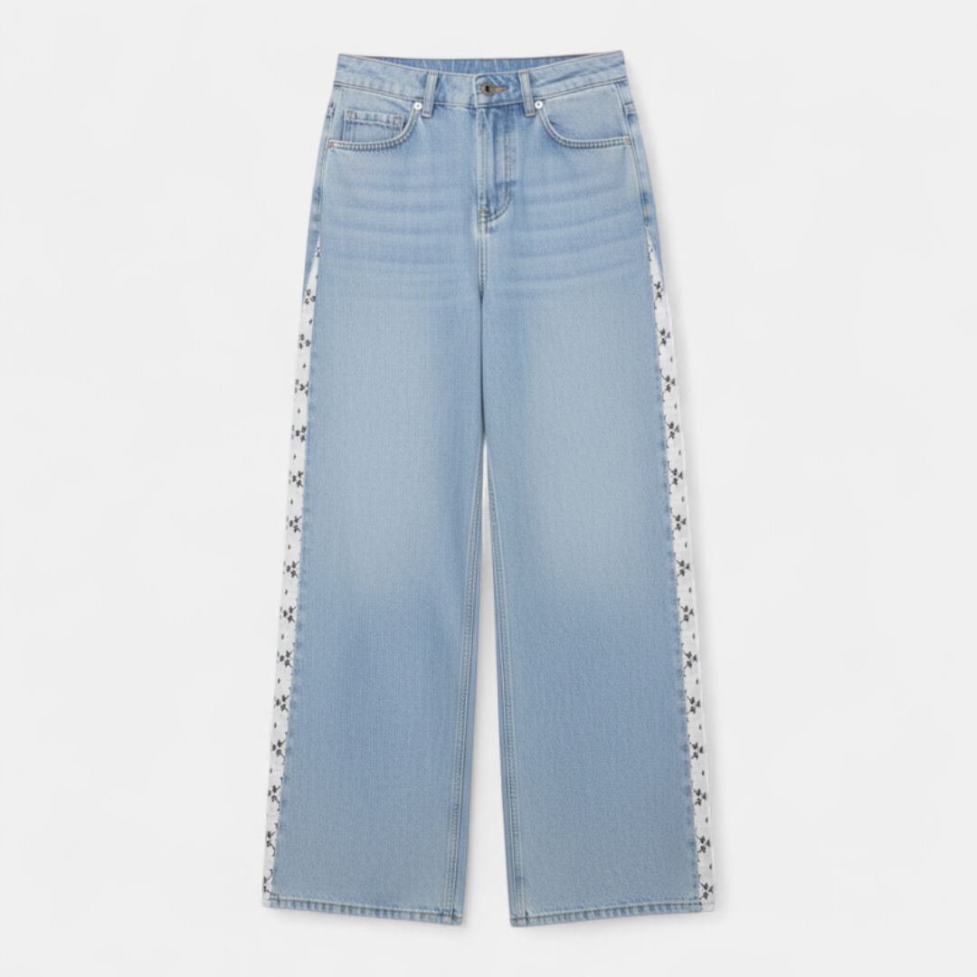 Women's Jeans - High waist straight leg lace stripe - Mary Feels