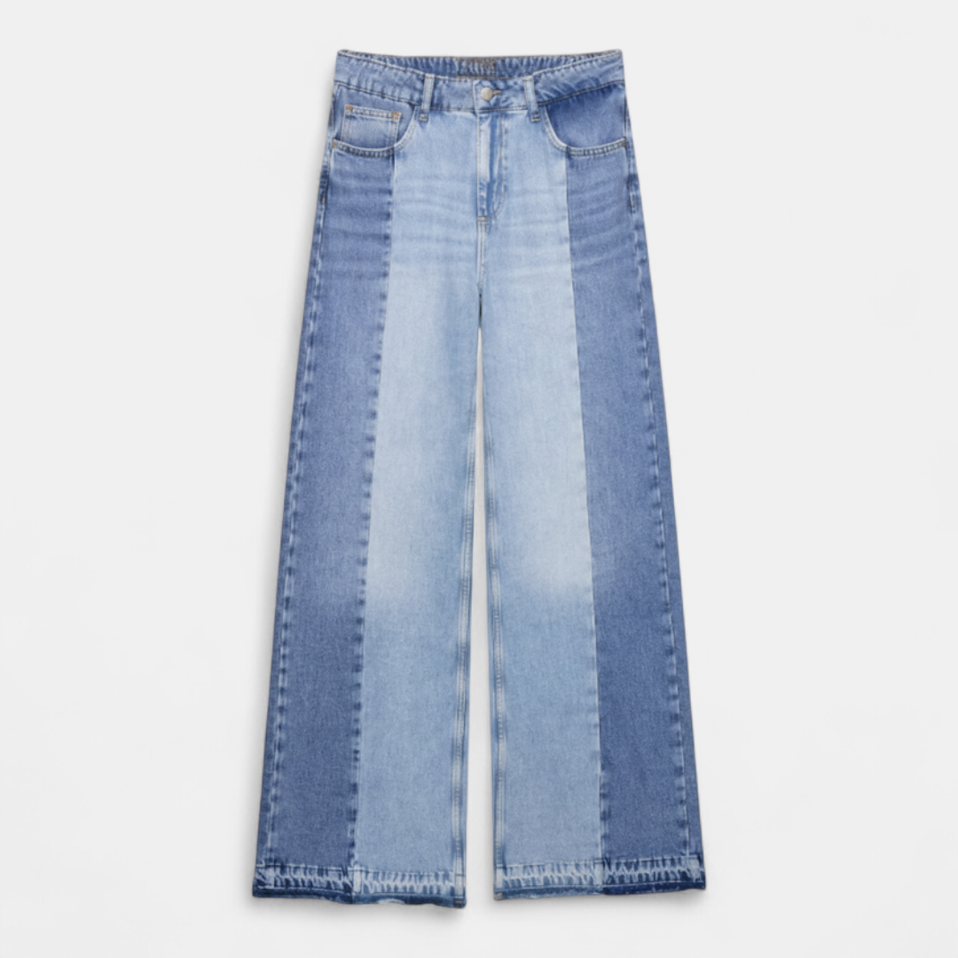 Women's Jeans - Two-tone wide leg frayed hem - Mary Feels