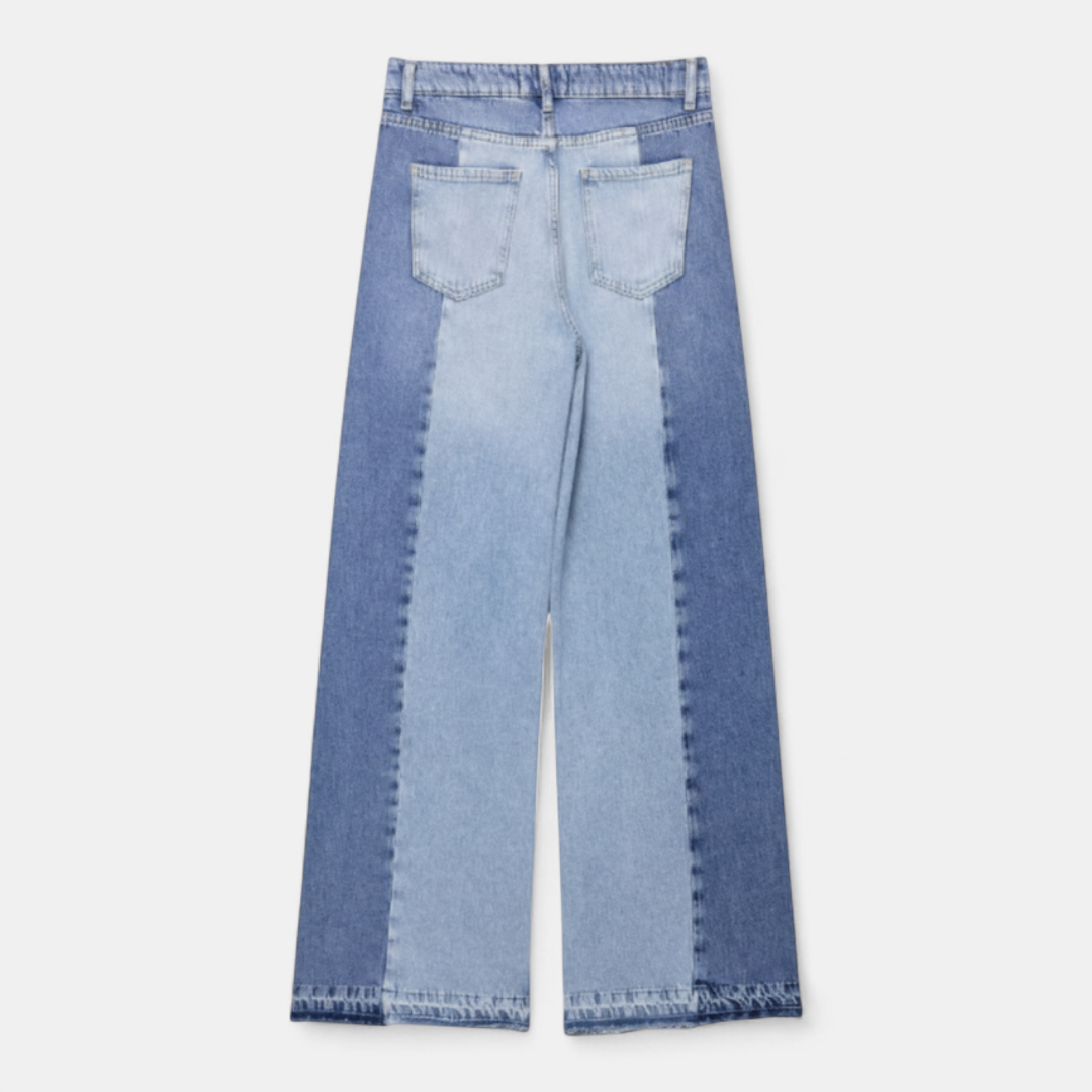 Women's Jeans - Two-tone wide leg frayed hem - Mary Feels
