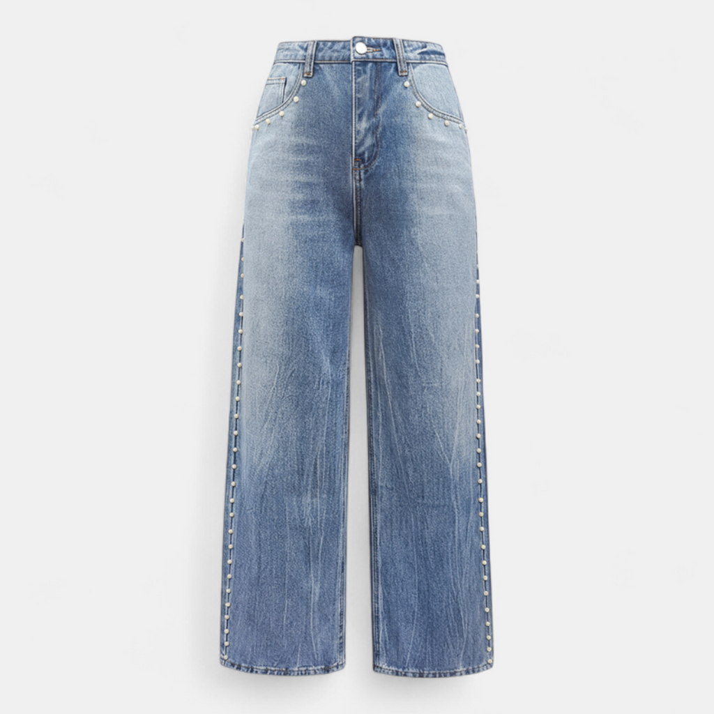 Women's Jeans - high waist wide leg pearl detailing - Mary Feels