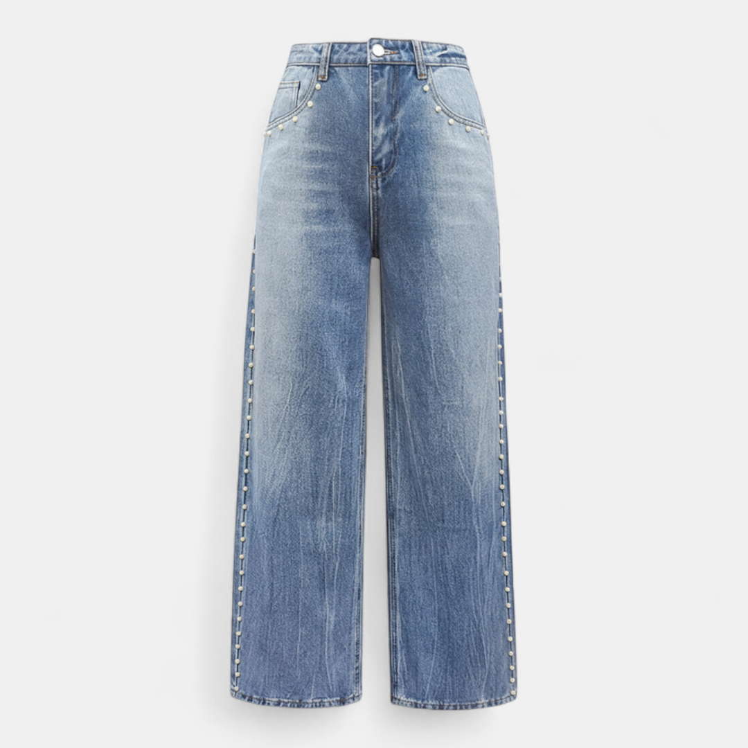 Women's Jeans - high waist wide leg pearl detailing - Mary Feels