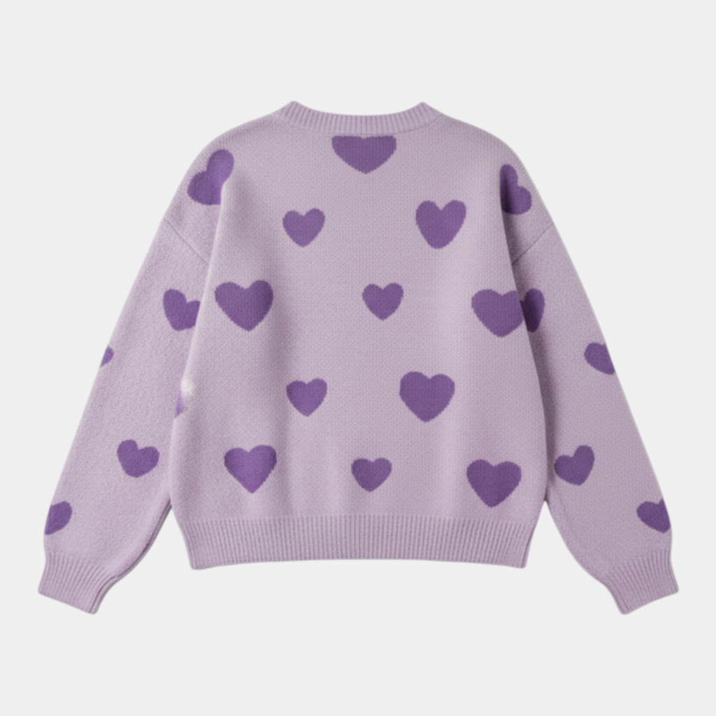 Women's Sweater - Crew Neck Oversized Fit Heart Pattern - Mary Feels