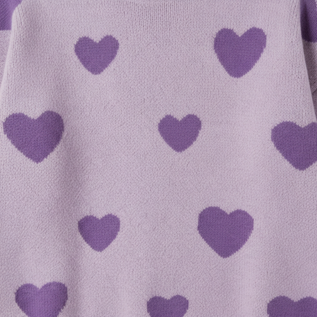 Women's Sweater - Crew Neck Oversized Fit Heart Pattern - Mary Feels