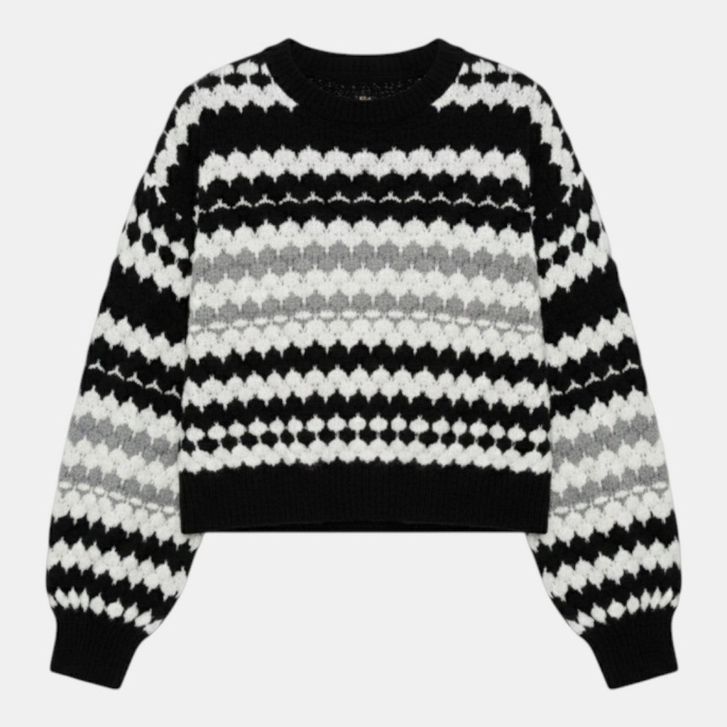 Women's Sweater - Crew Neck Relaxed Fit Geometric Pattern - Mary Feels
