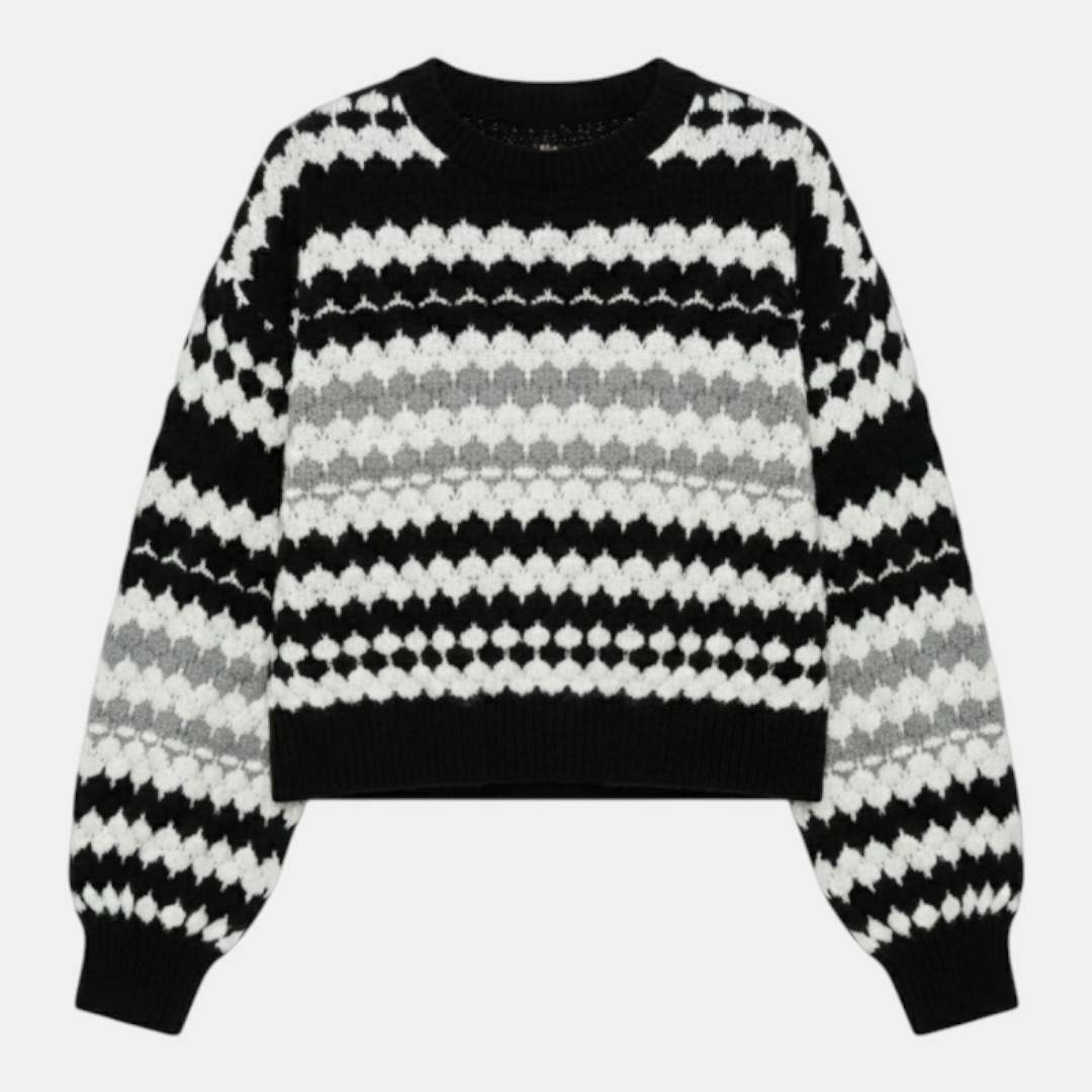 Women's Sweater - Crew Neck Relaxed Fit Geometric Pattern - Mary Feels