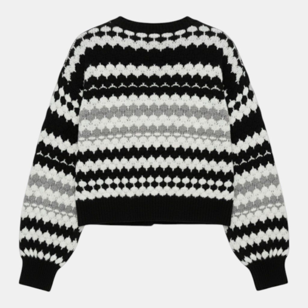 Women's Sweater - Crew Neck Relaxed Fit Geometric Pattern - Mary Feels