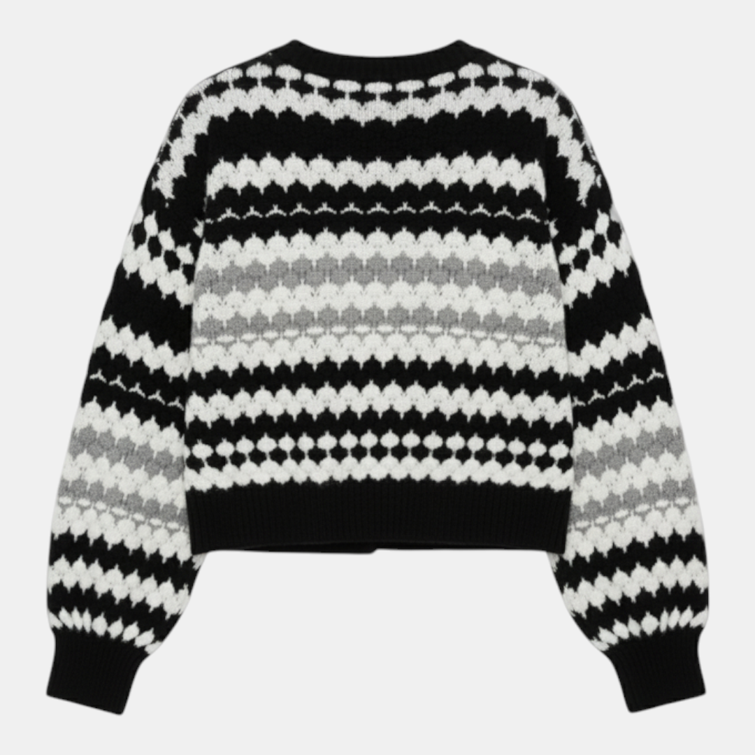 Women's Sweater - Crew Neck Relaxed Fit Geometric Pattern - Mary Feels