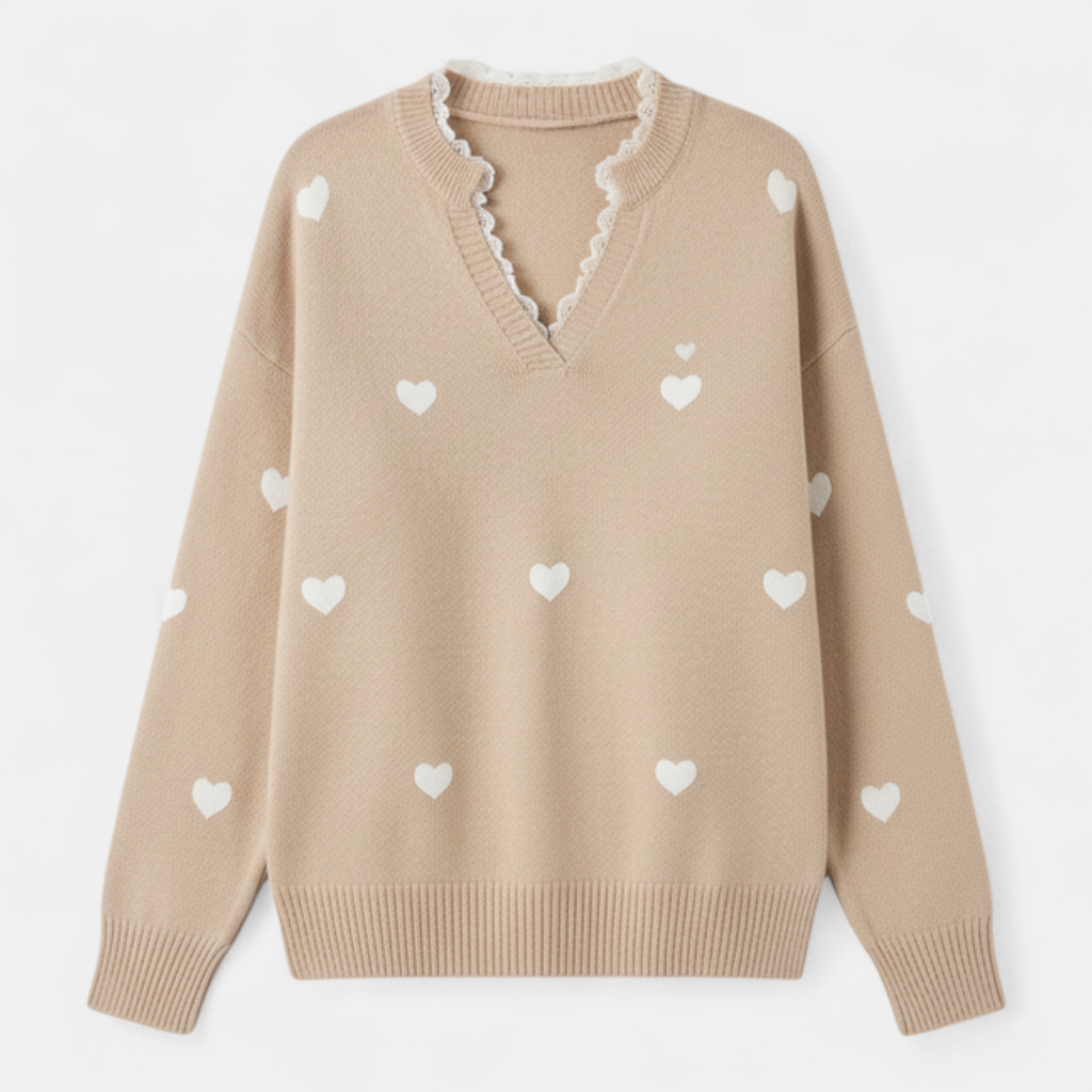 Women's Sweater - Lace V-neck heart pattern - Mary Feels