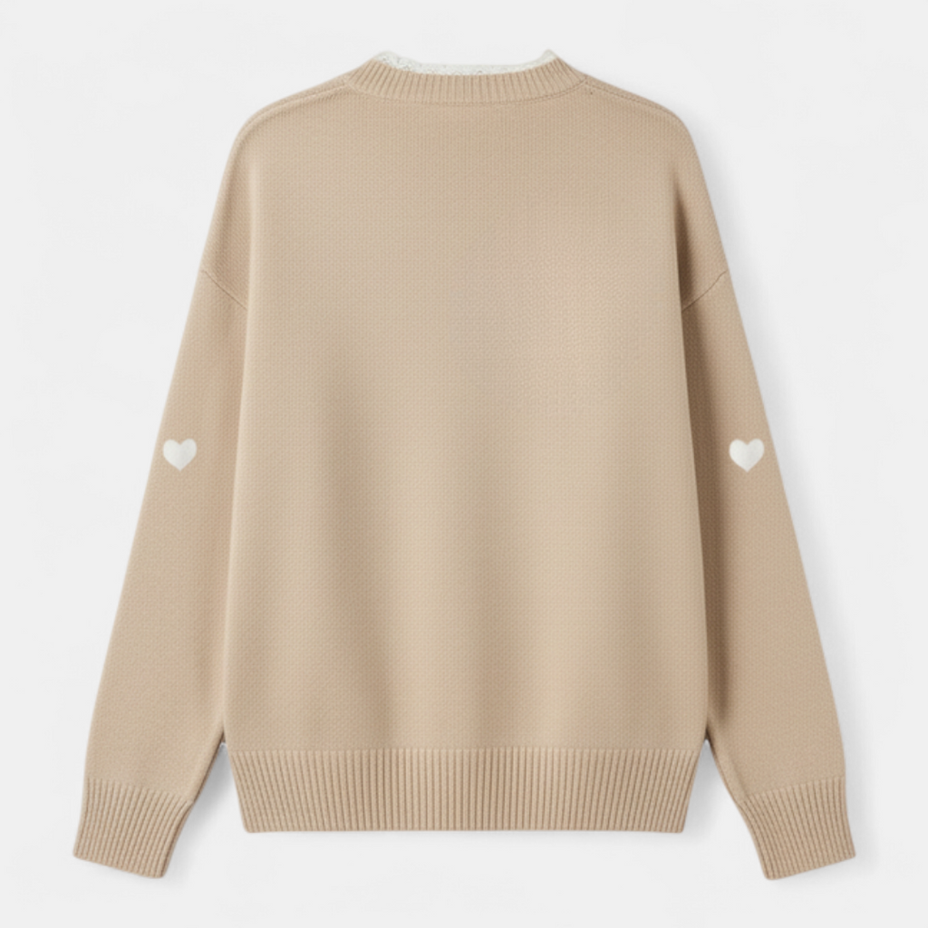 Women's Sweater - Lace V-neck heart pattern - Mary Feels