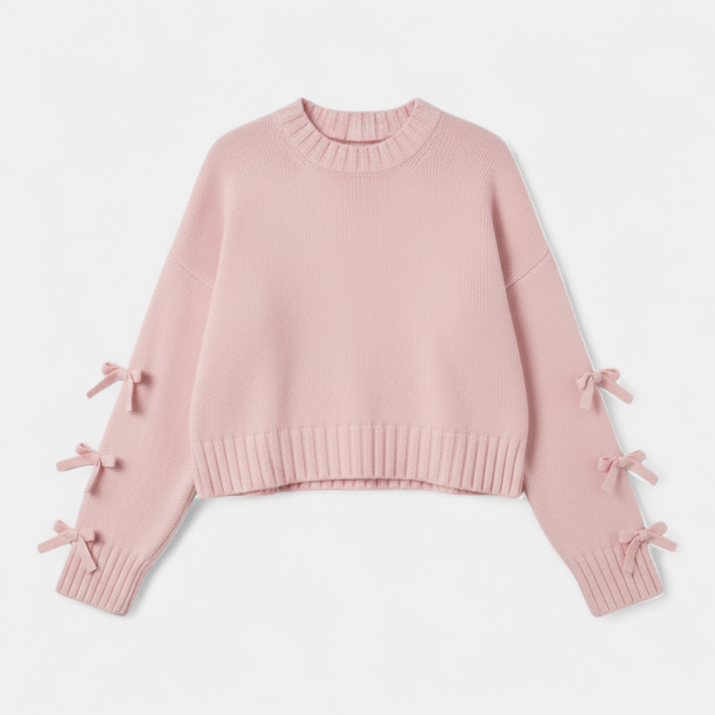 Women's cropped sweater - ribbed knit bow tie detail - Mary Feels