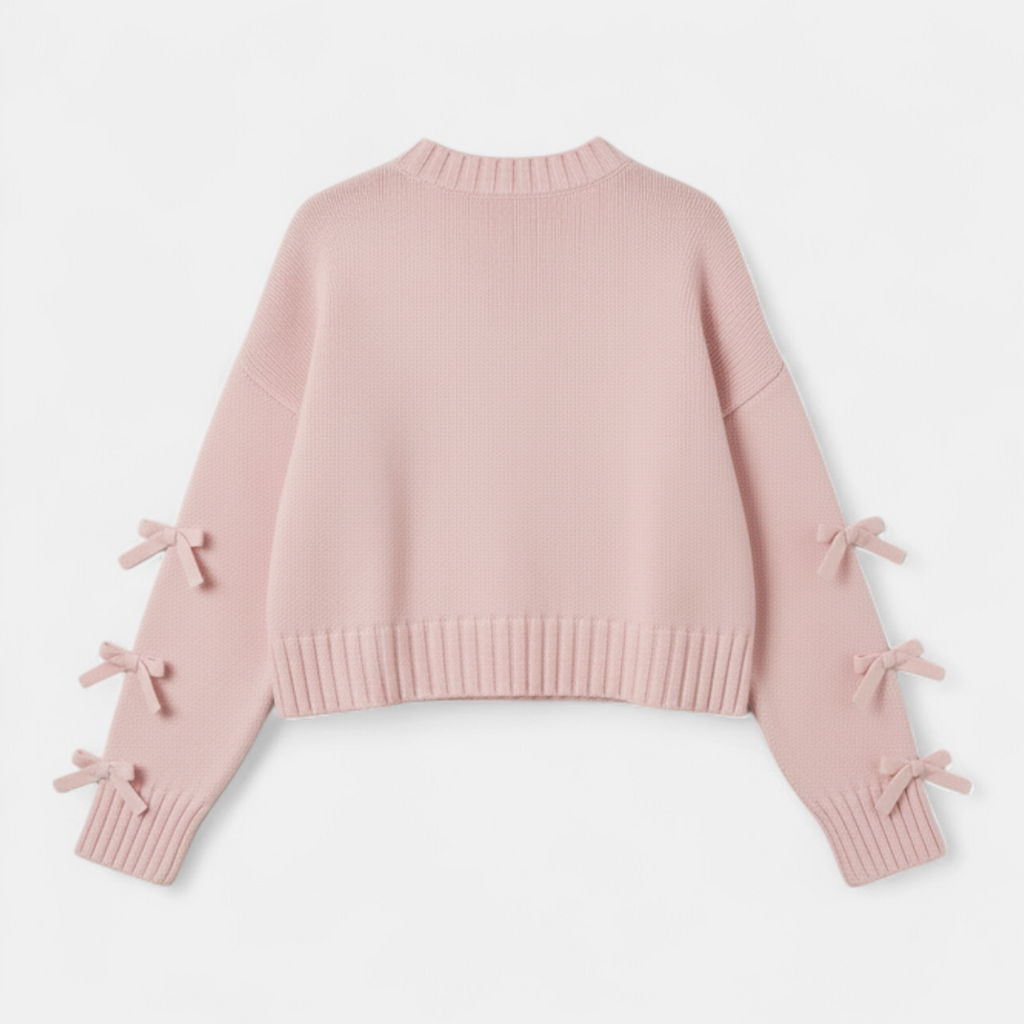 Women's cropped sweater - ribbed knit bow tie detail - Mary Feels