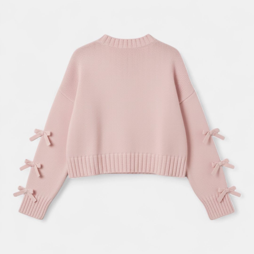 Women's cropped sweater - ribbed knit bow tie detail - Mary Feels