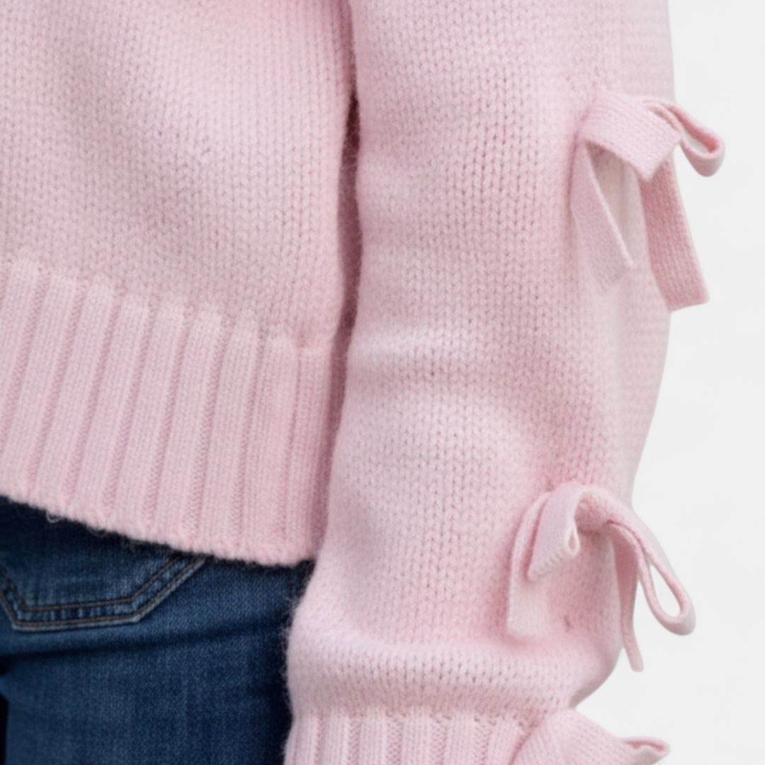 Women's cropped sweater - ribbed knit bow tie detail - Mary Feels